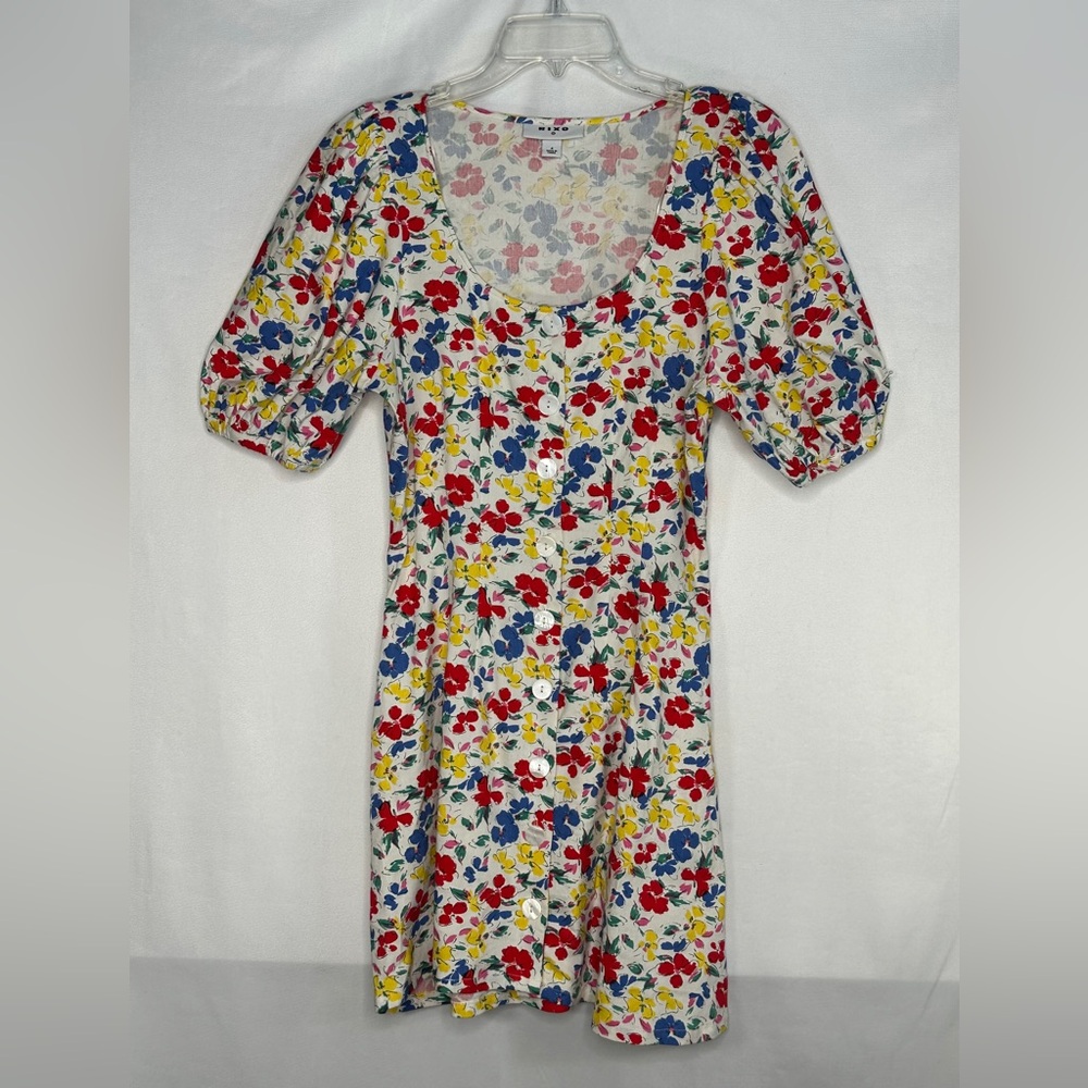 RIXO x Target Multicolor Floral Mini Dress Button Front Linen Blend Retro‎ Sz 4